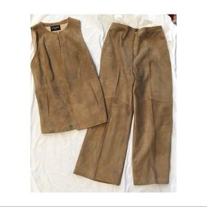 Loewe suede vest & pant suit, 48